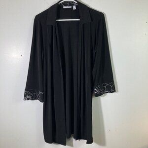 Womens Susan Graver Liquid Knit Cardigan‎ Jacket Floral Cuffs Black White M